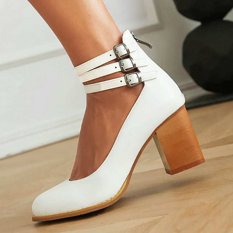 Lorna - Smooth sandals with ankle strap and chunky heel