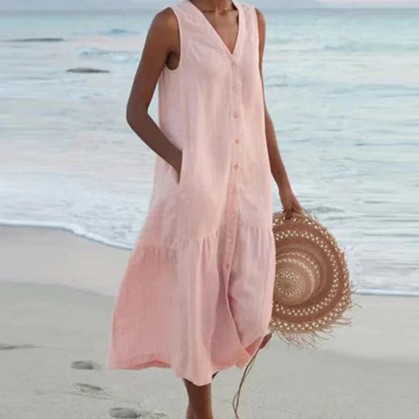 Luna Vela | V-Neck Sleeveless Shirt Dress
