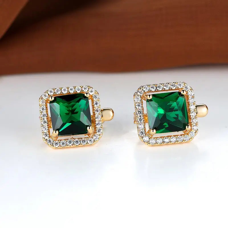 Square zircon earrings in gold-green | Gold