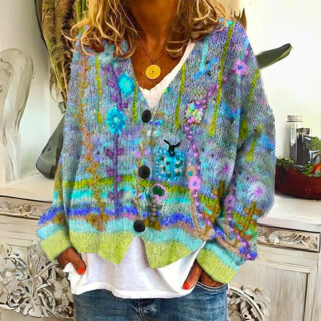 Elisa Bohemian Cardigan – Multicoloured Cardigan with Floral Embroidery and Loose Fit