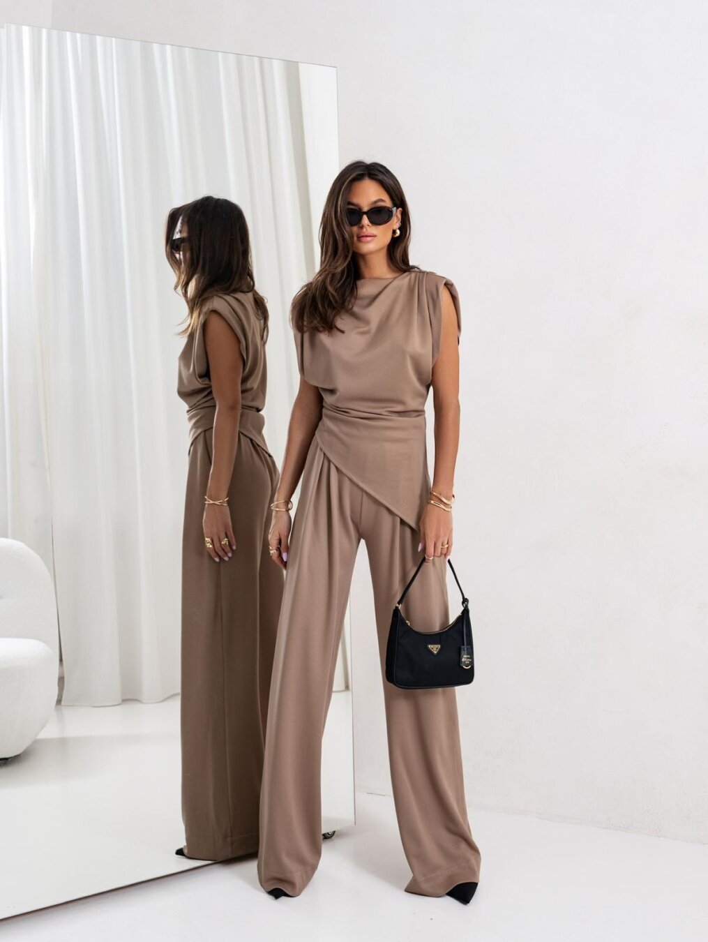 Vivine Women's Set – Draped Top & Wide Trousers