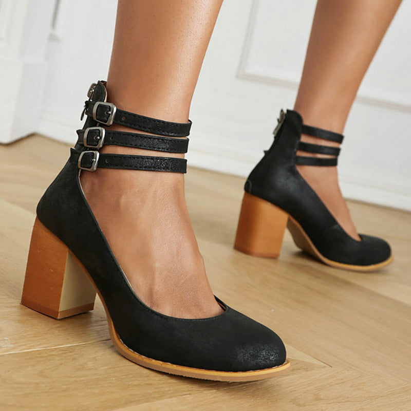 Lorna - Smooth sandals with ankle strap and chunky heel