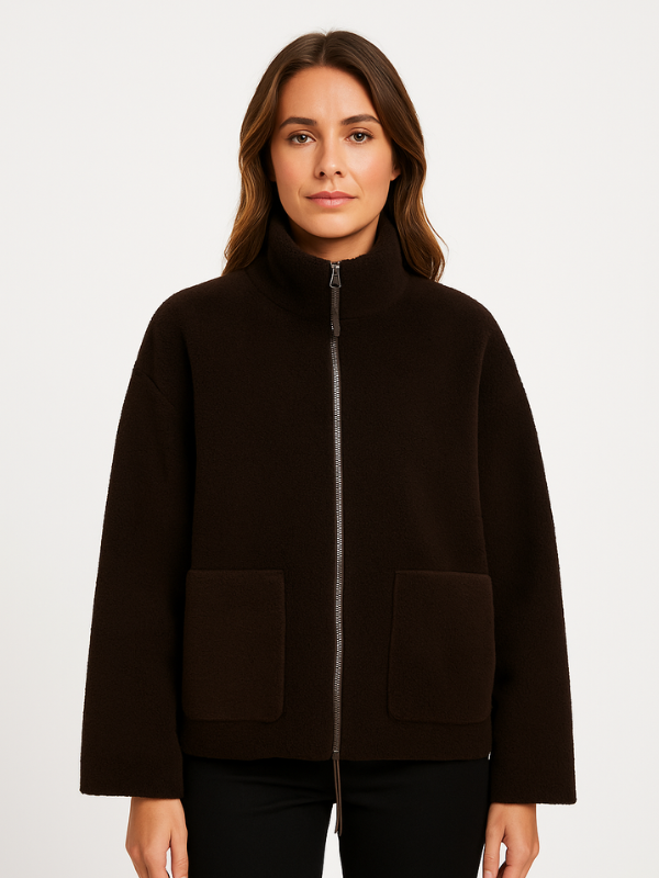 Women's Oversized Zip-Up Winter Jacket with High Collar Design
