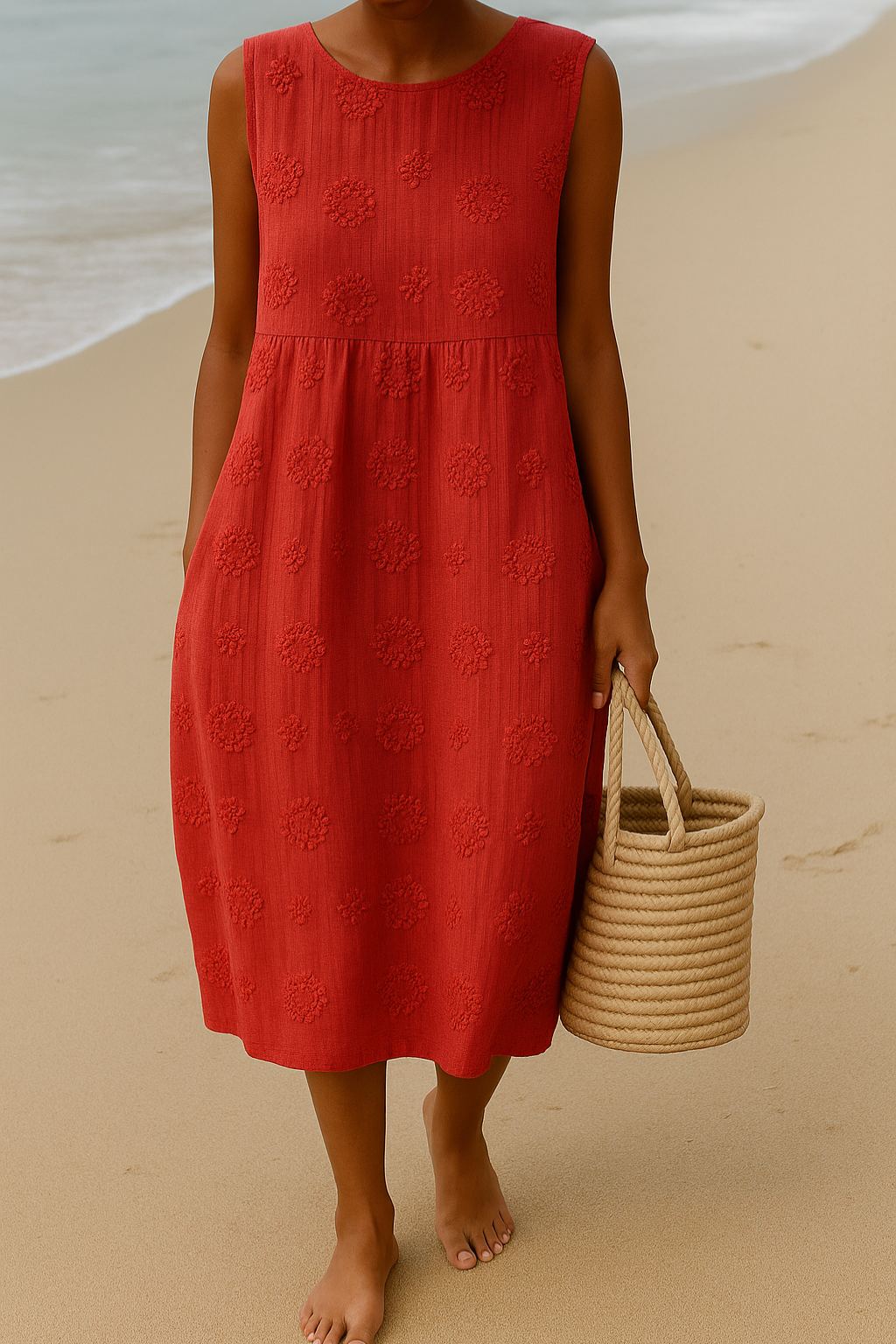 Elena | Embroidered Detail Natural Elegance Dress