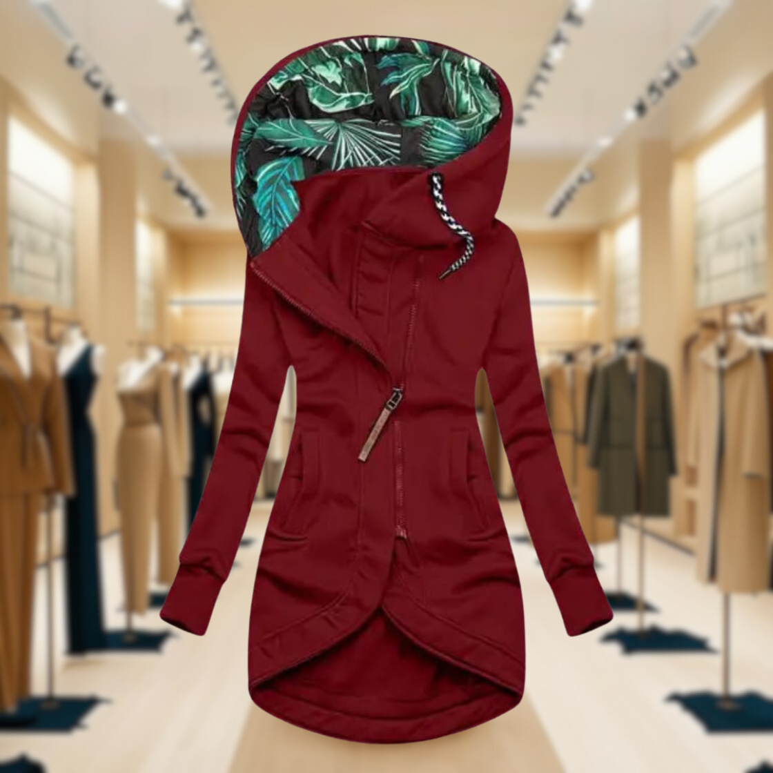 Women's Lightweight Rain Jacket with Hood and Asymmetric Zip