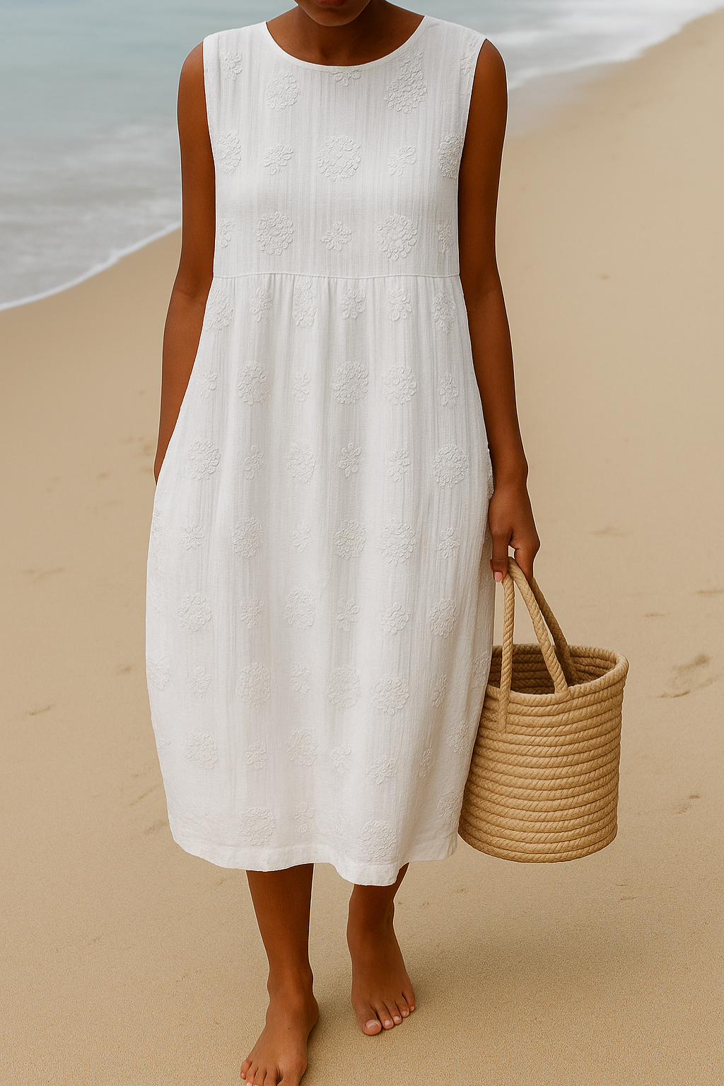 Elena | Embroidered Detail Natural Elegance Dress