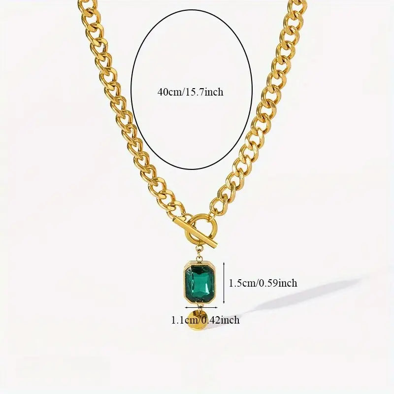 Thick Chain Pendant Necklace with Emerald | Gold