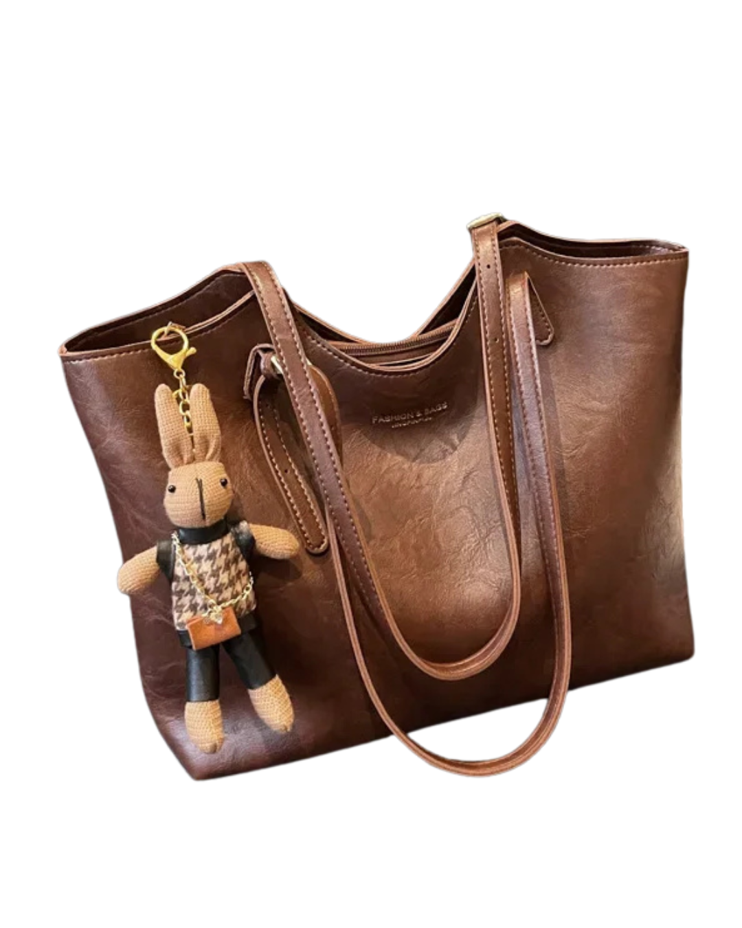 Emma – Vintage Faux Leather Tote Bag with Keychain