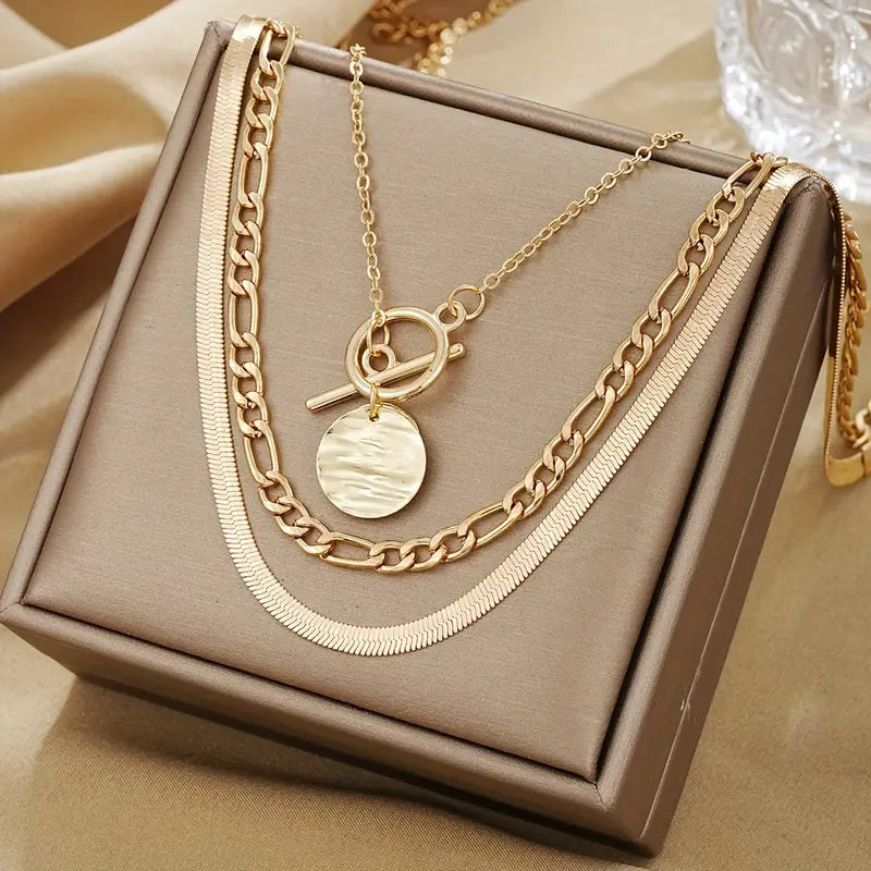 Layered necklace with textured pieces Savira | Gold
