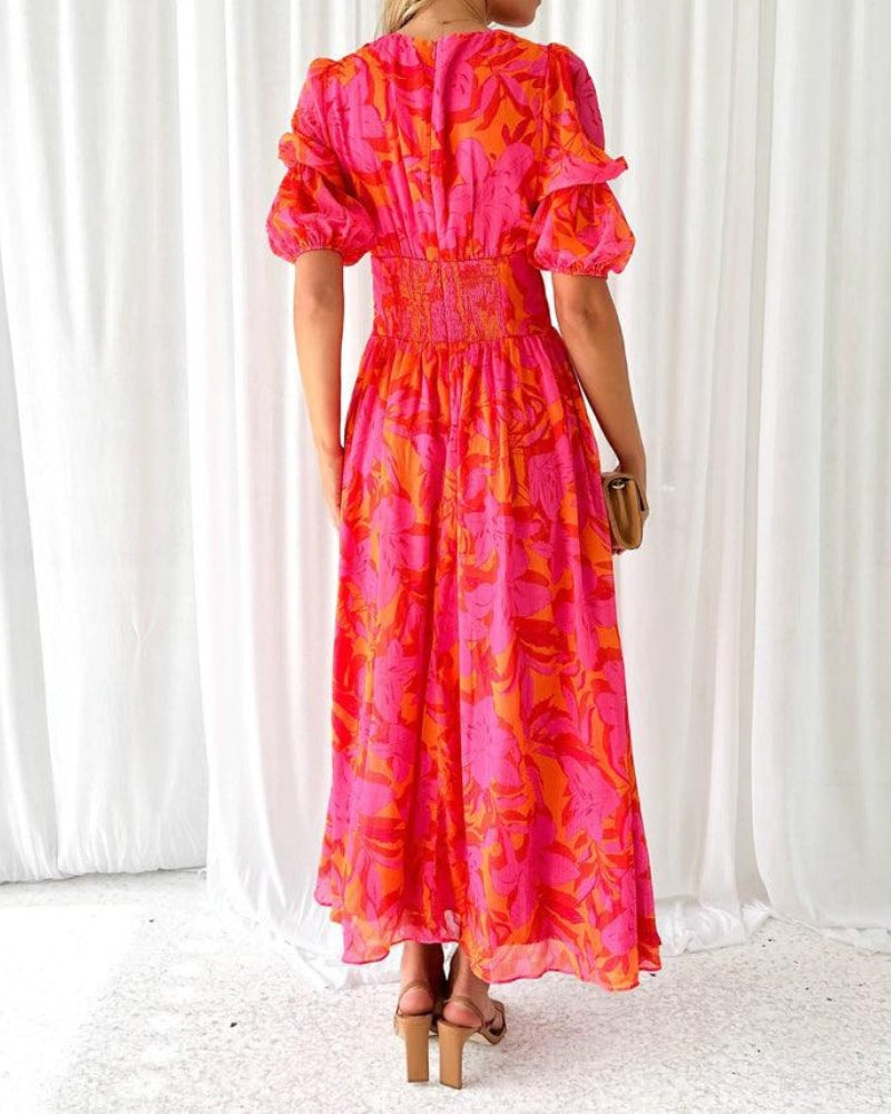 Chic Maxi Dress with V-Neck and Flutter Sleeves Laluna®