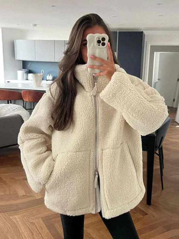 Women's Oversized Zip-Up Winter Jacket with High Collar Design