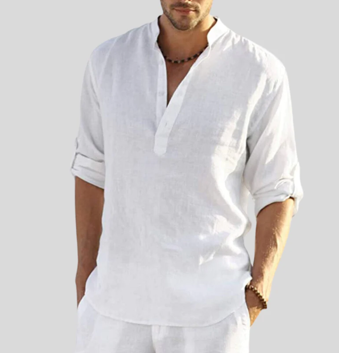 Men's Linen Shirt Ansel – Breathable Summer Shirt with Short Buttoned Collar and Roll-Up Sleeves