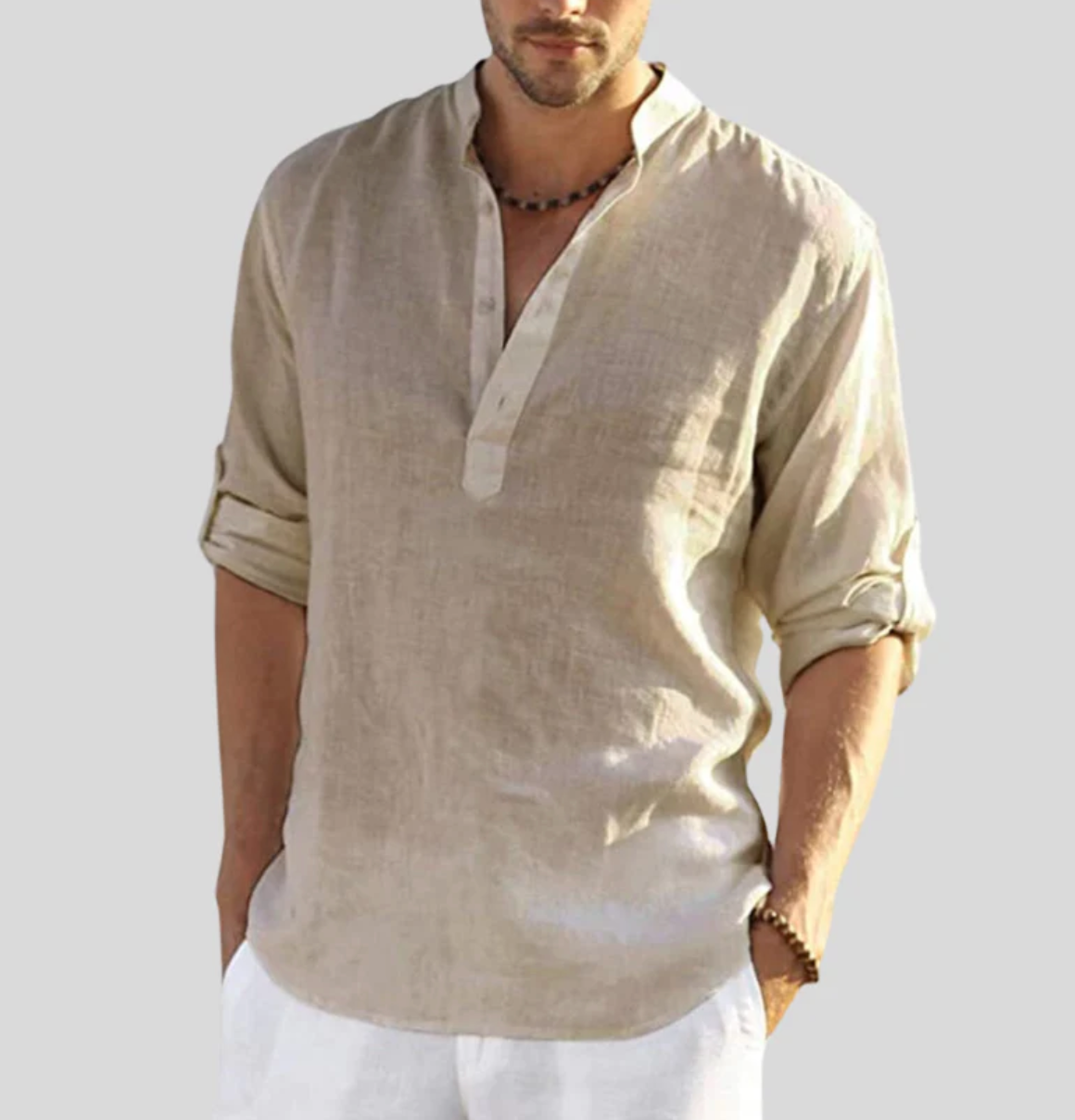 Men's Linen Shirt Ansel – Breathable Summer Shirt with Short Buttoned Collar and Roll-Up Sleeves