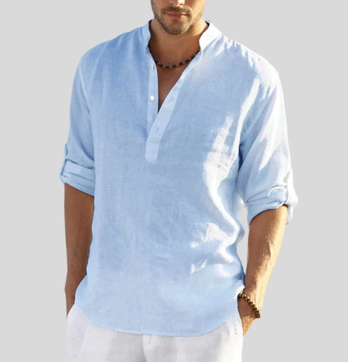 Men's Linen Shirt Ansel – Breathable Summer Shirt with Short Buttoned Collar and Roll-Up Sleeves