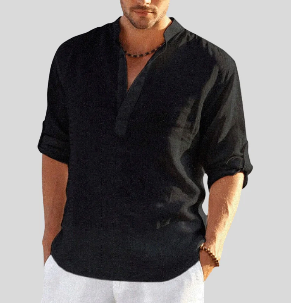 Men's Linen Shirt Ansel – Breathable Summer Shirt with Short Buttoned Collar and Roll-Up Sleeves