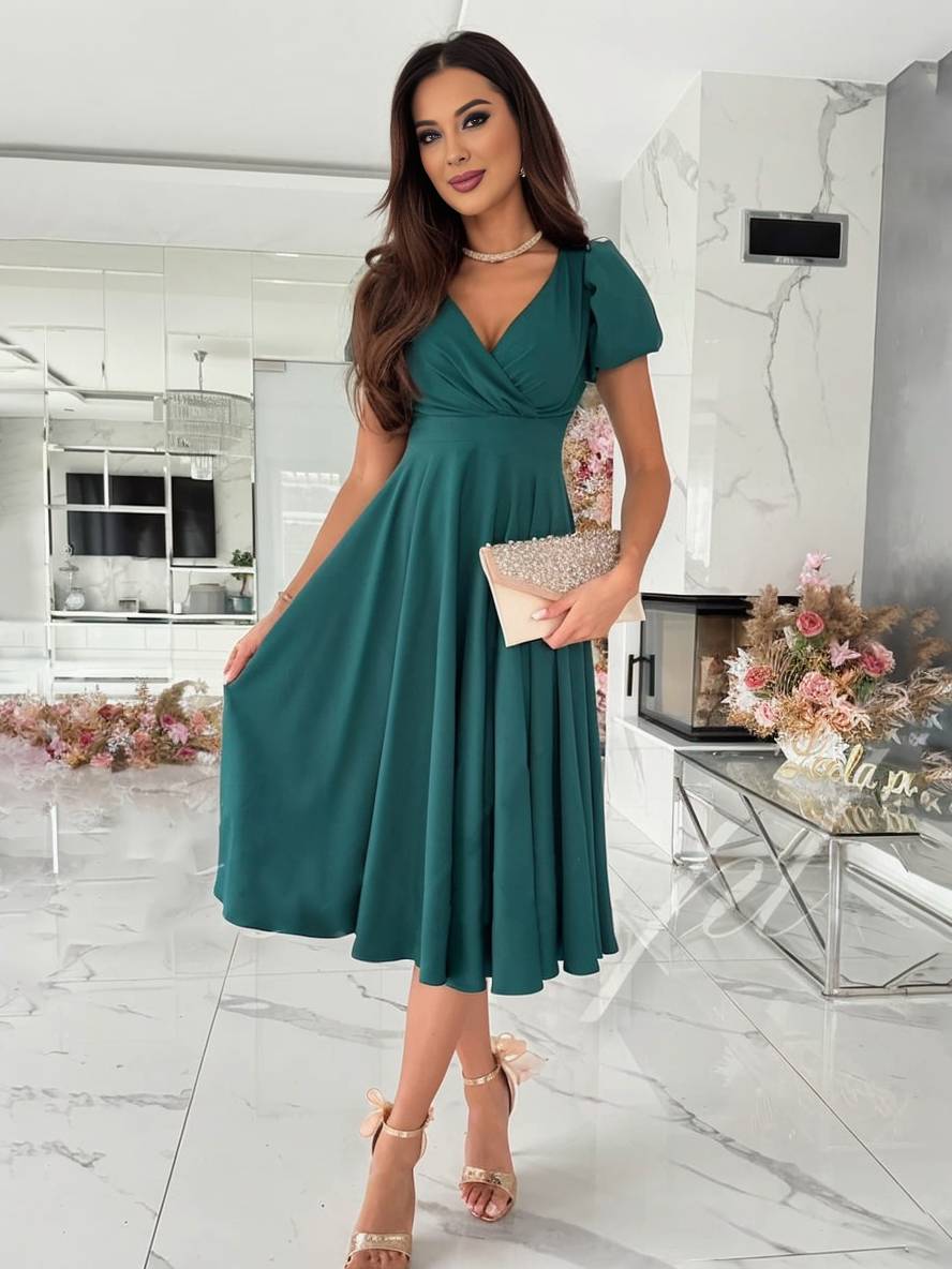 Julie Women's Dress – V-Neck, Short Ruffled Sleeves and Elegant Lightweight Cut for Bridesmaids