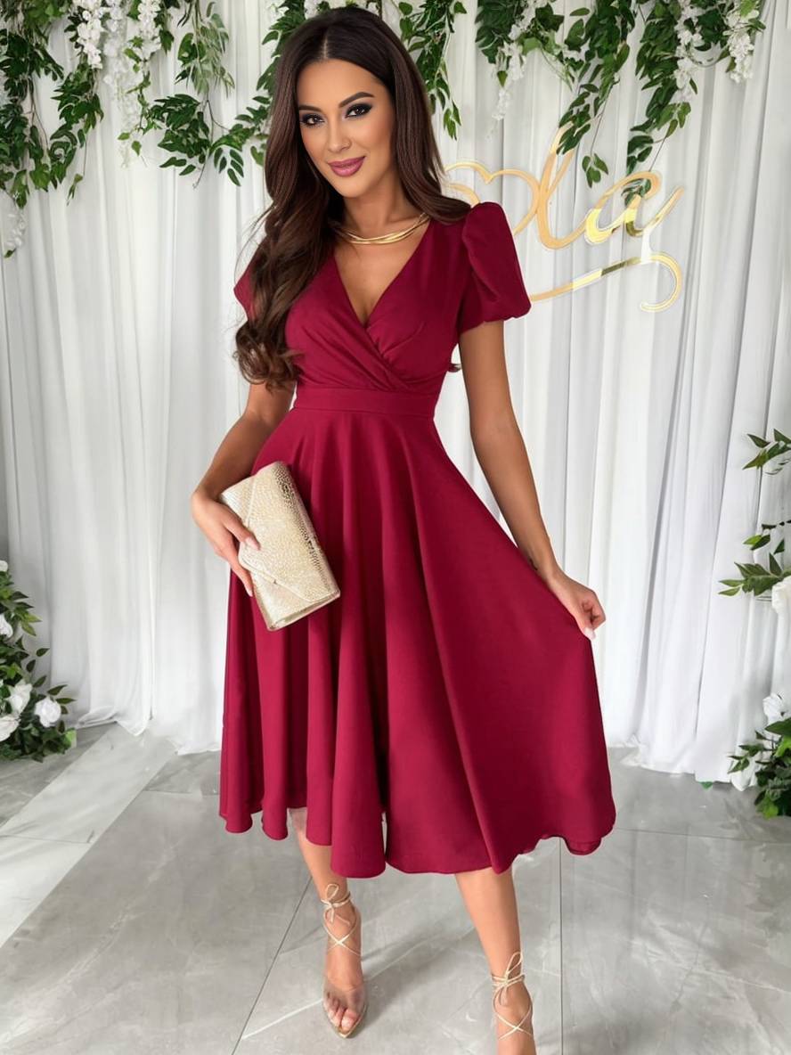 Julie Women's Dress – V-Neck, Short Ruffled Sleeves and Elegant Lightweight Cut for Bridesmaids