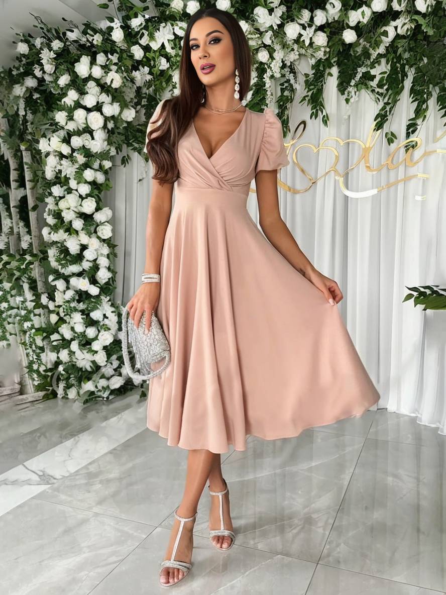 Julie Women's Dress – V-Neck, Short Ruffled Sleeves and Elegant Lightweight Cut for Bridesmaids