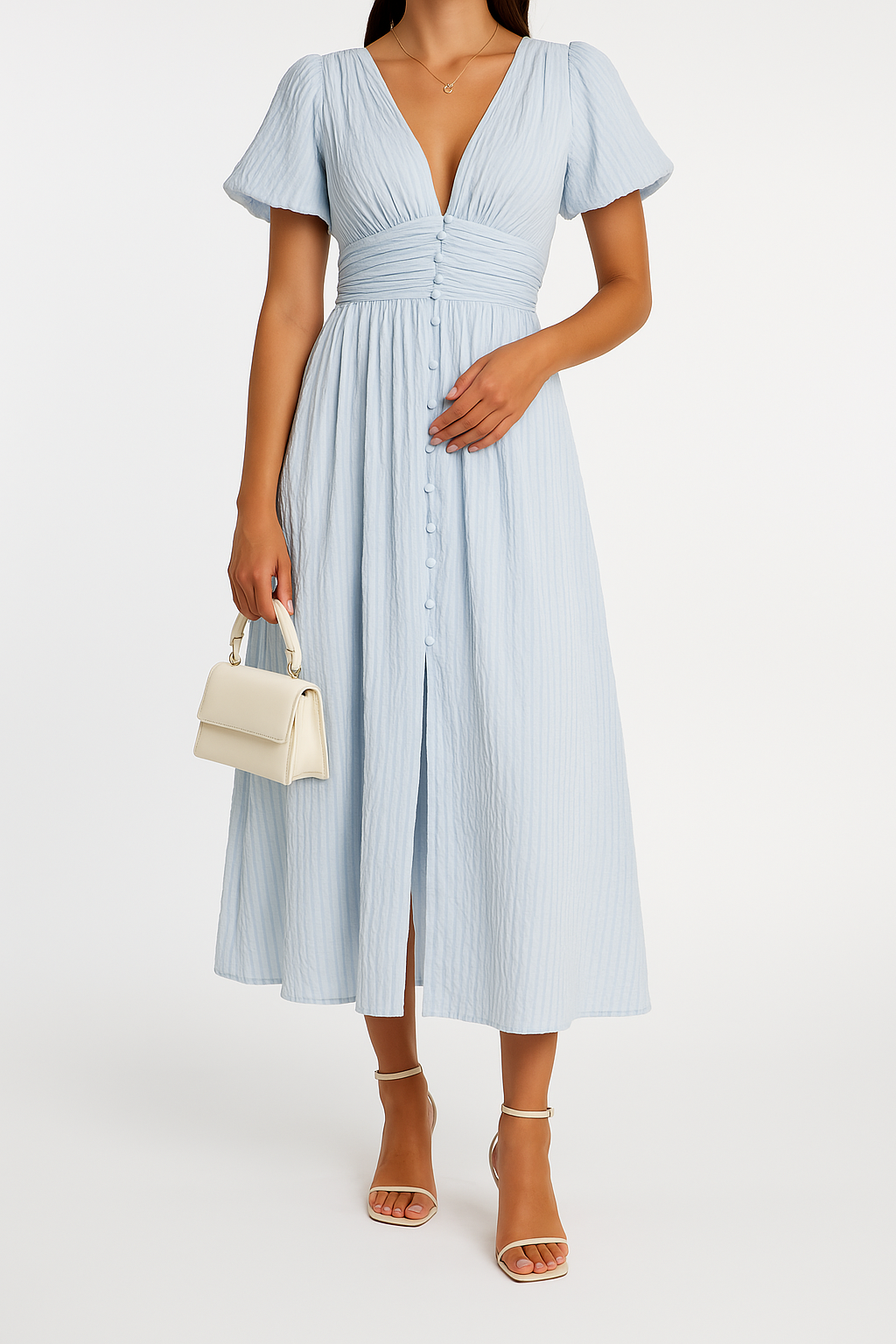 Women's Elegant Maxi Dress with Button Front and Flowing Sleeves