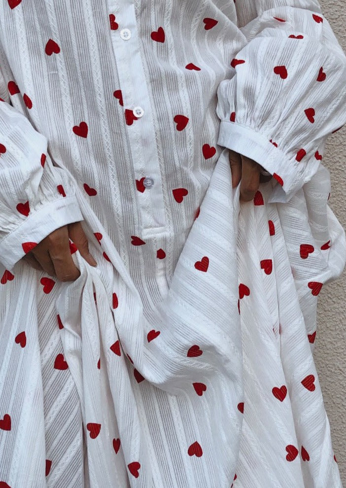 Women's Long Sleeve Maxi Dress with Heart Print Design