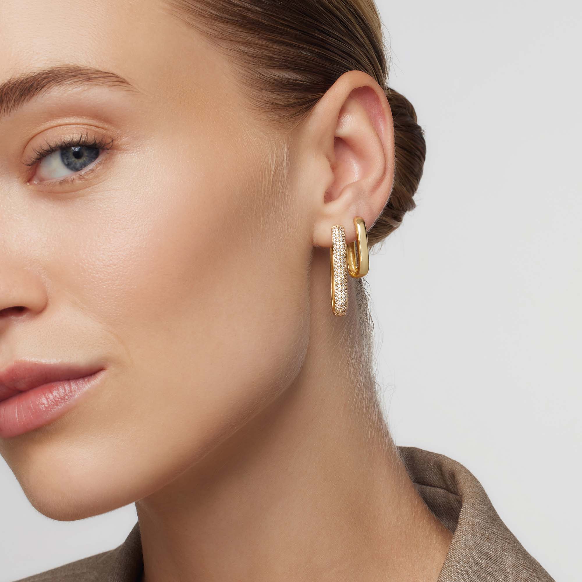 Hoop earrings with large pave icons | Gold