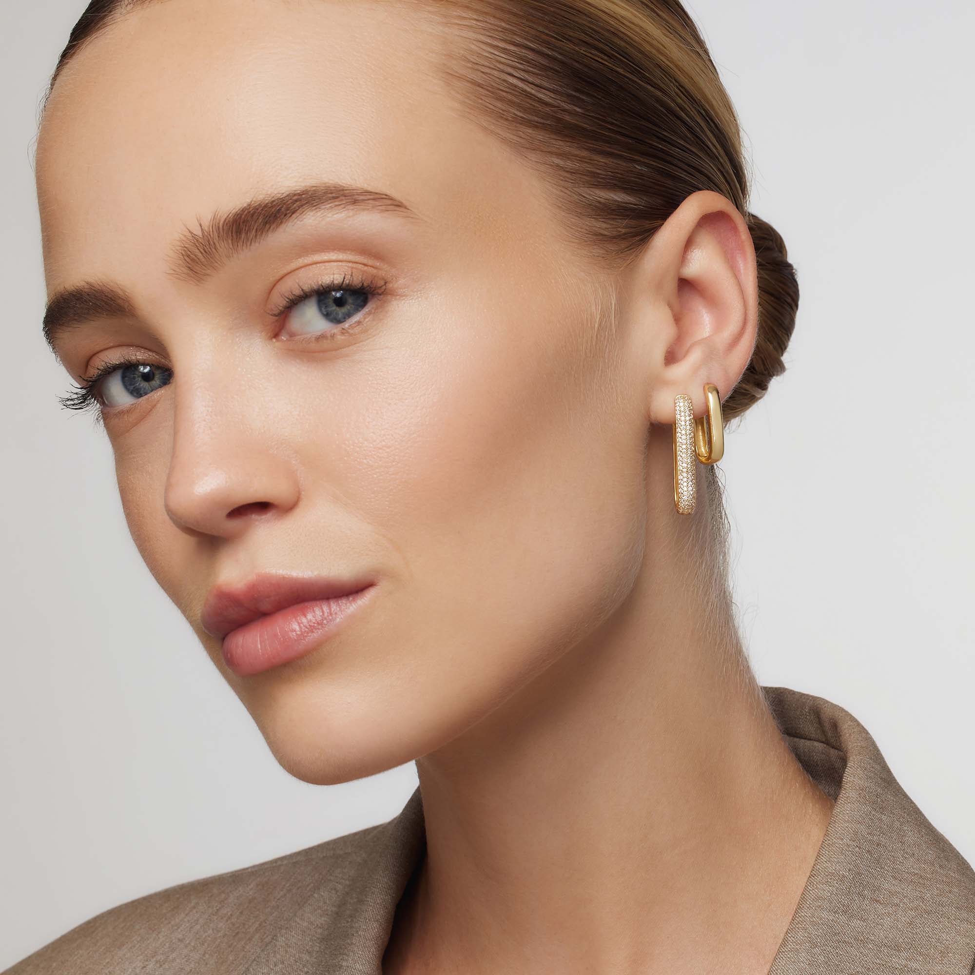 Hoop earrings with large pave icons | Gold