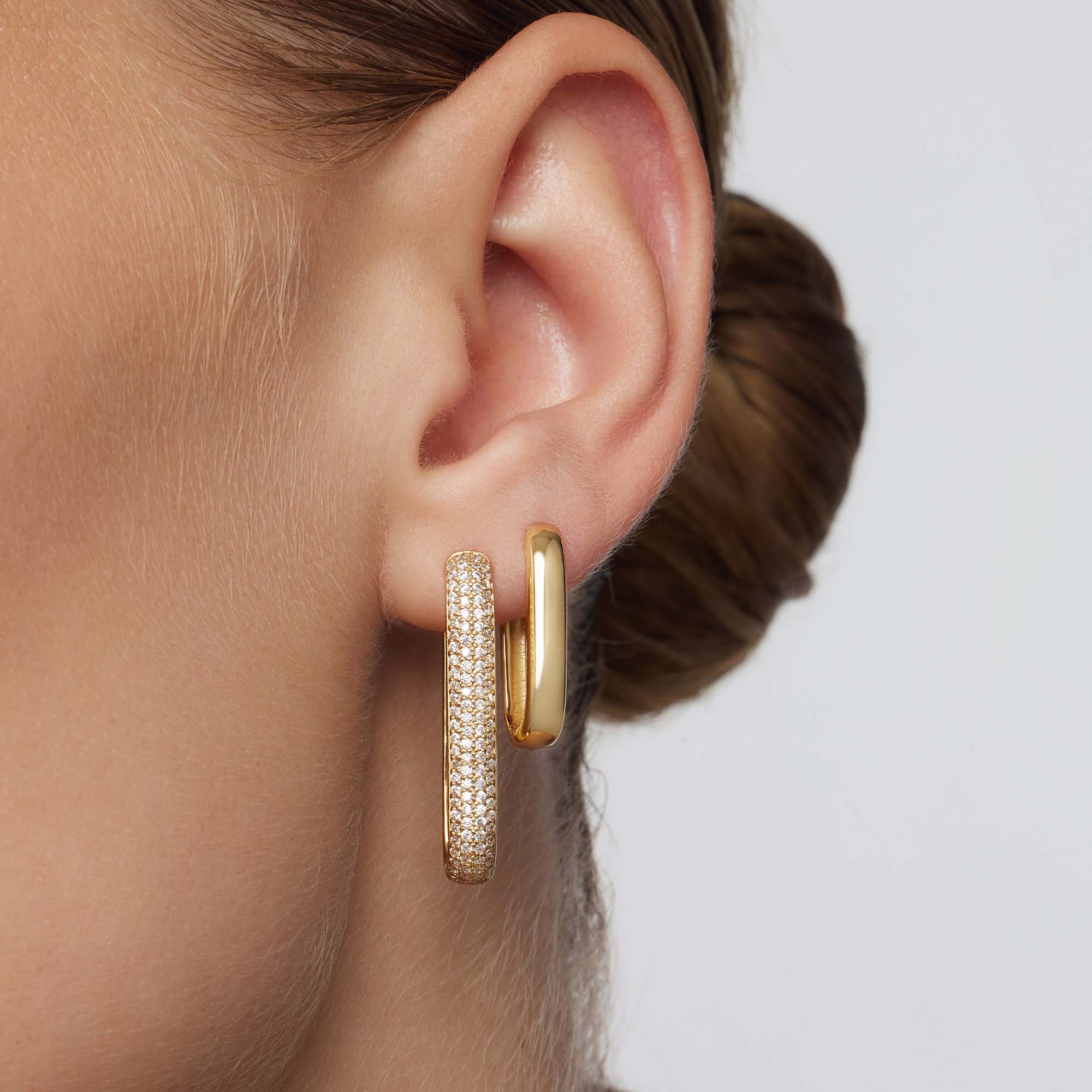 Hoop earrings with large pave icons | Gold
