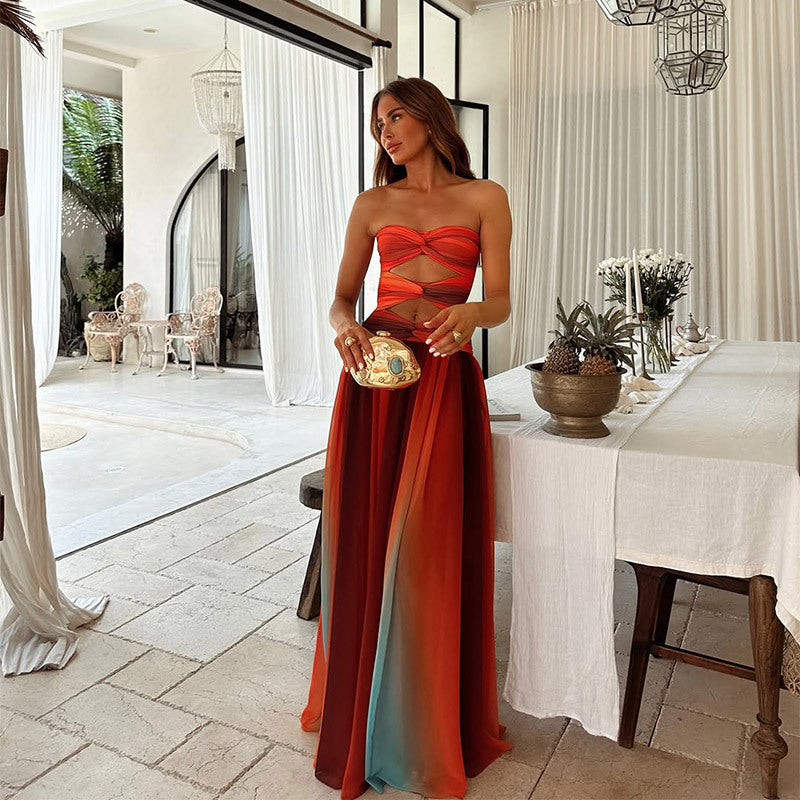 Women's Ombre Cut-Out Maxi Dress with Twist Front Detail