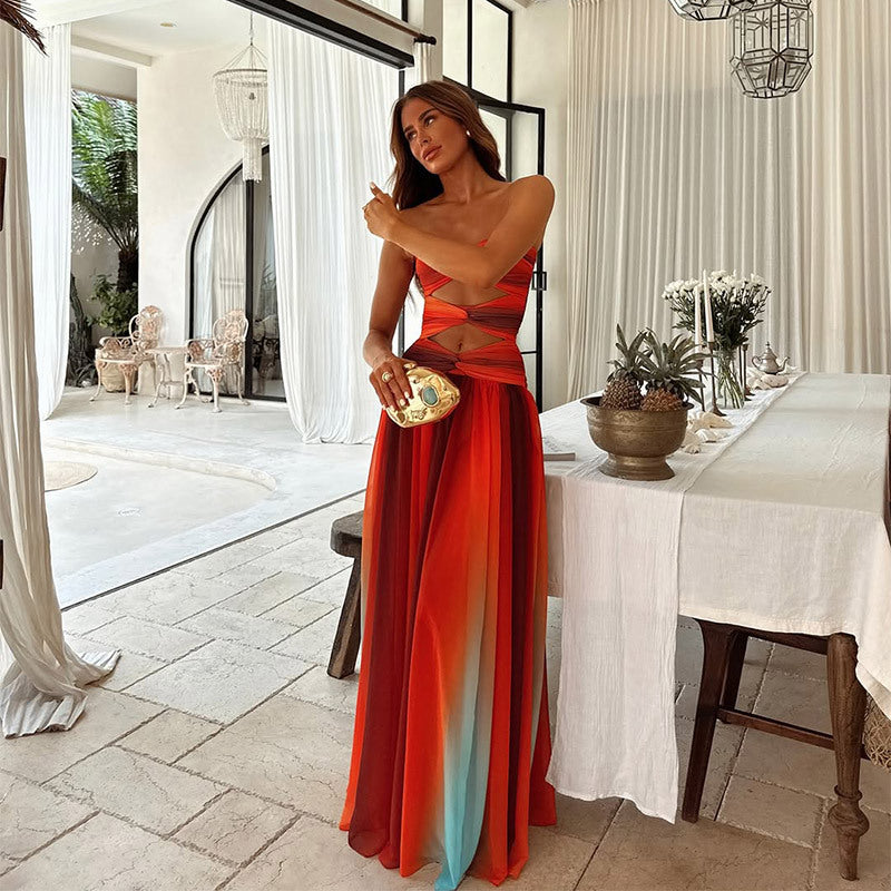 Women's Ombre Cut-Out Maxi Dress with Twist Front Detail
