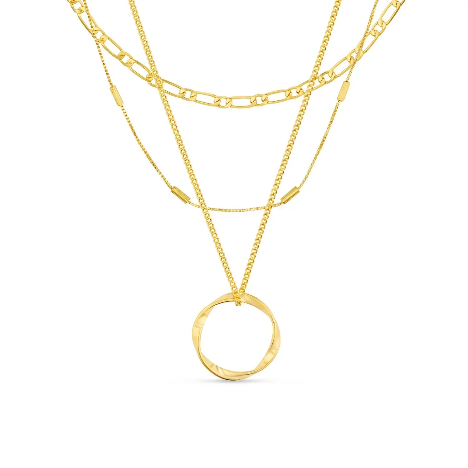 Three-strand necklace with open circle | Gold