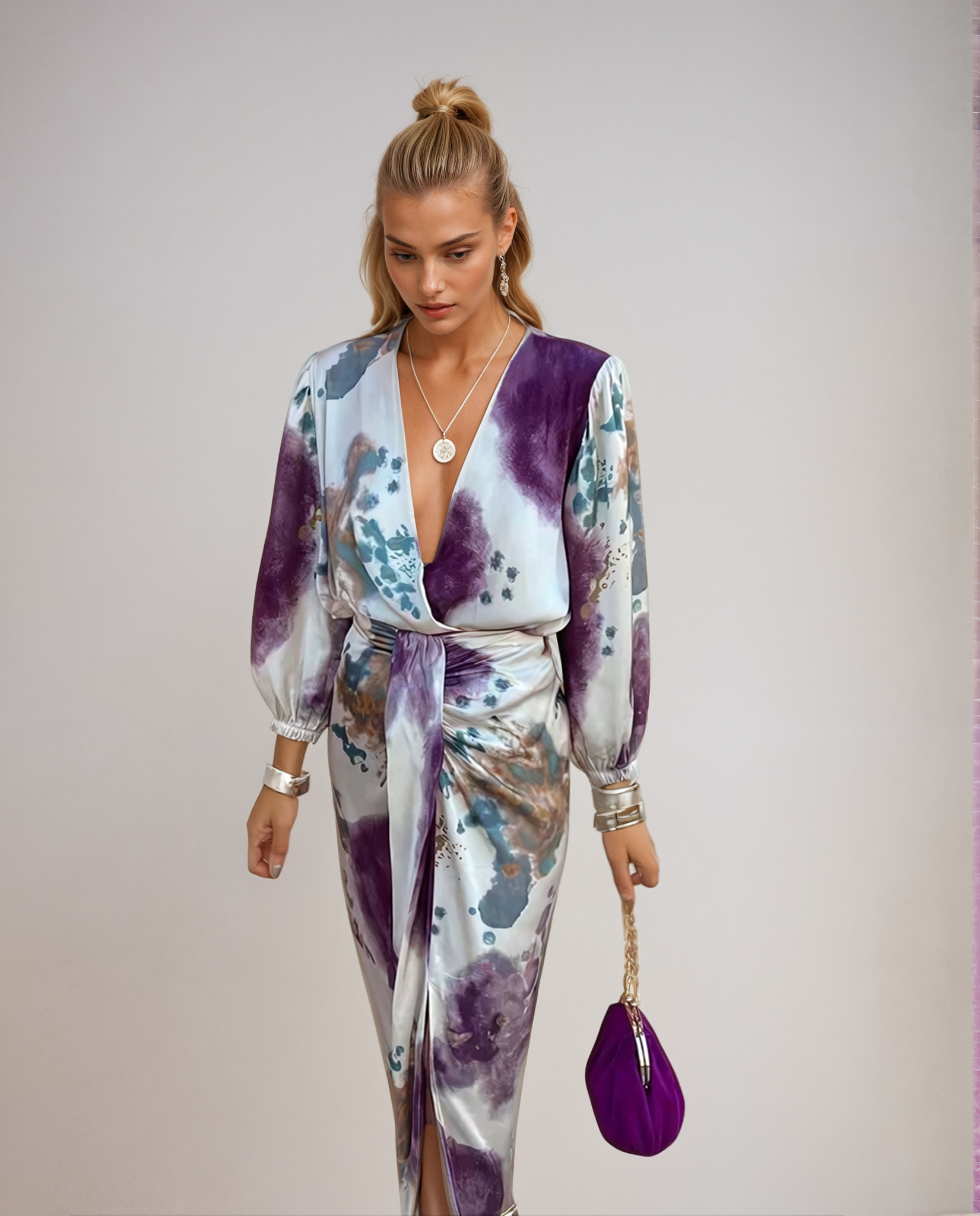 Women's Tie-Dye Maxi Dress with Wrap Front