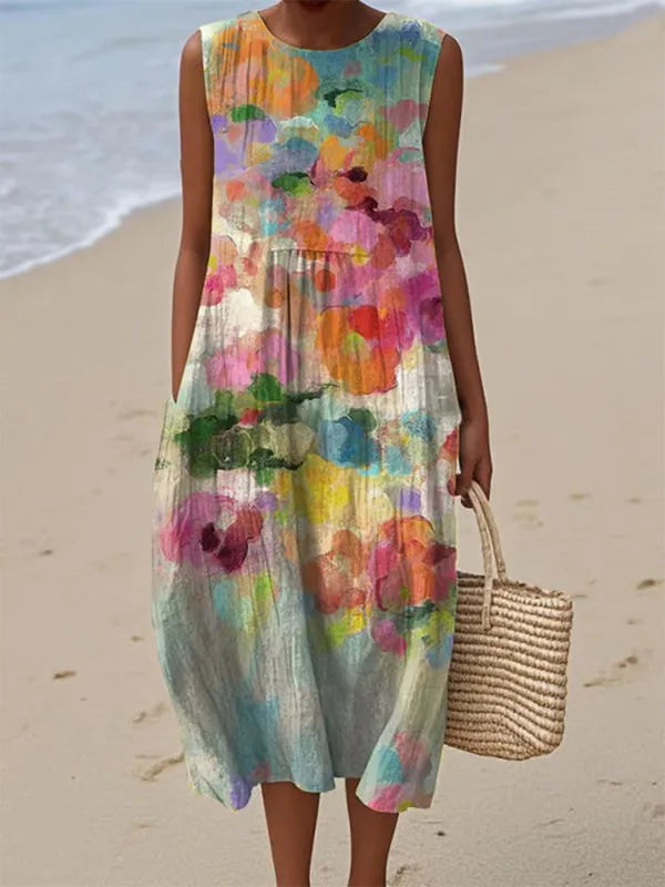 Adelina | Floral Patterned Patchwork Summer Maxi Dress
