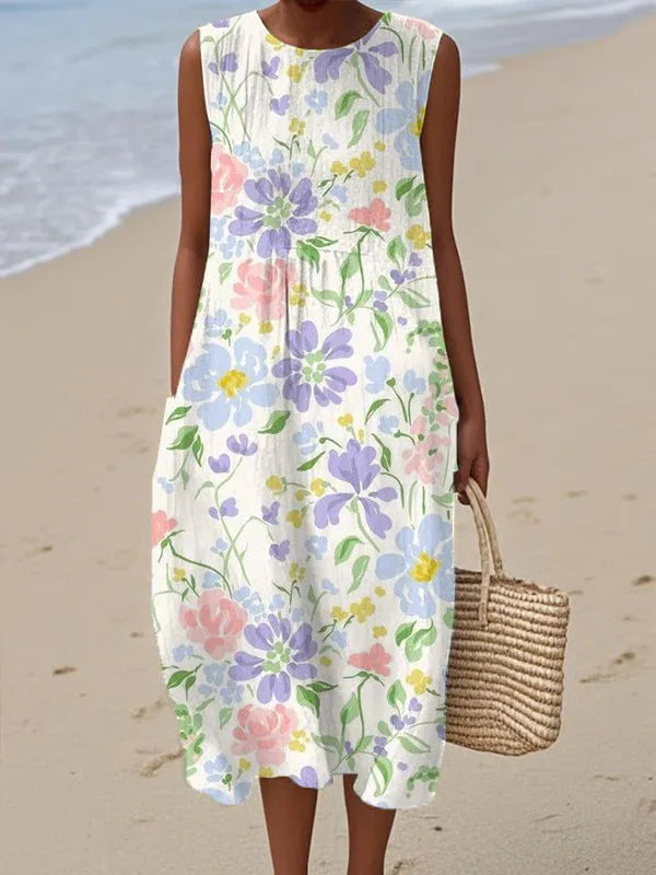 Adelina | Floral Patterned Patchwork Summer Maxi Dress