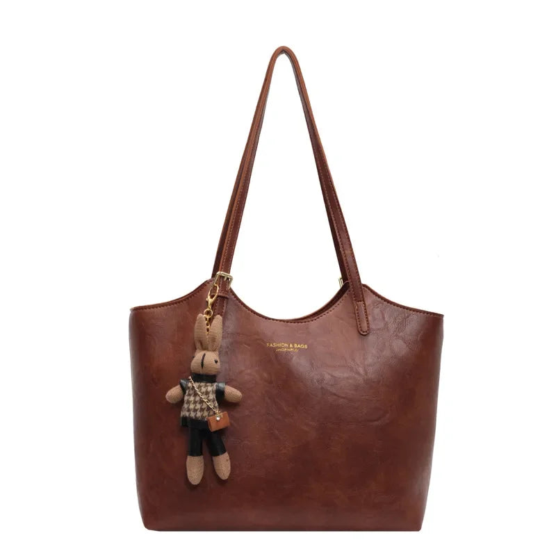 Emma – Vintage Faux Leather Tote Bag with Keychain