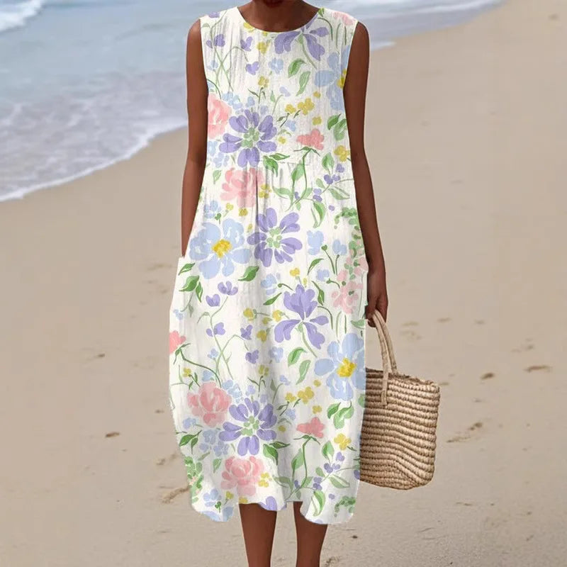 Adelina | Floral Patterned Patchwork Summer Maxi Dress