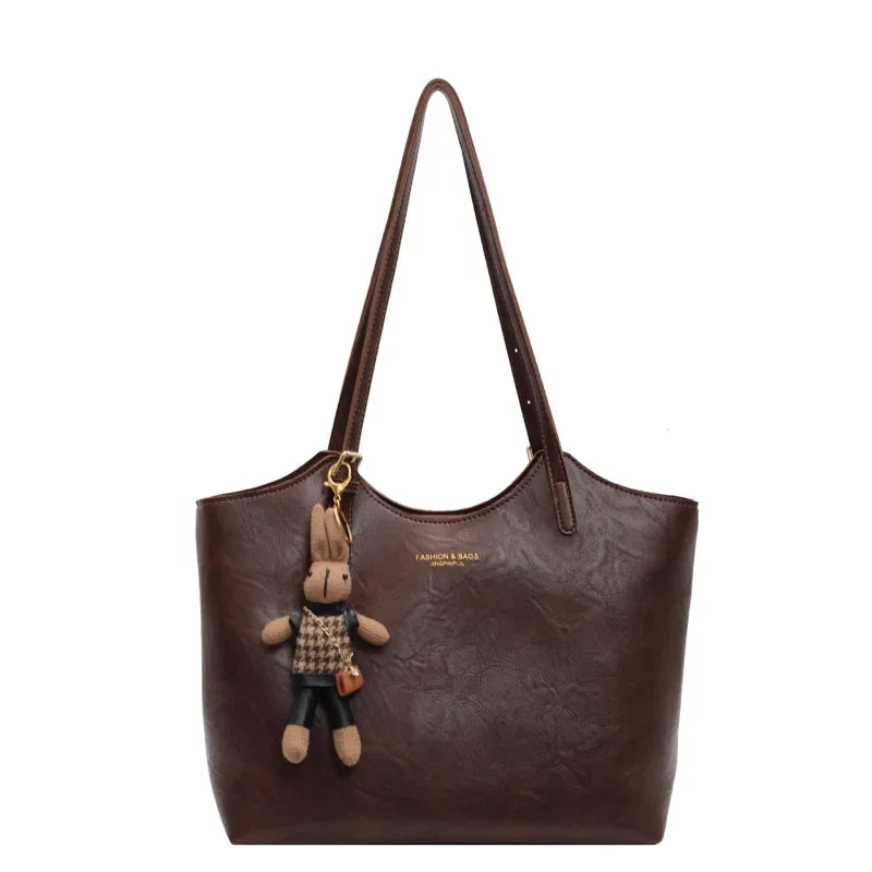 Emma – Vintage Faux Leather Tote Bag with Keychain
