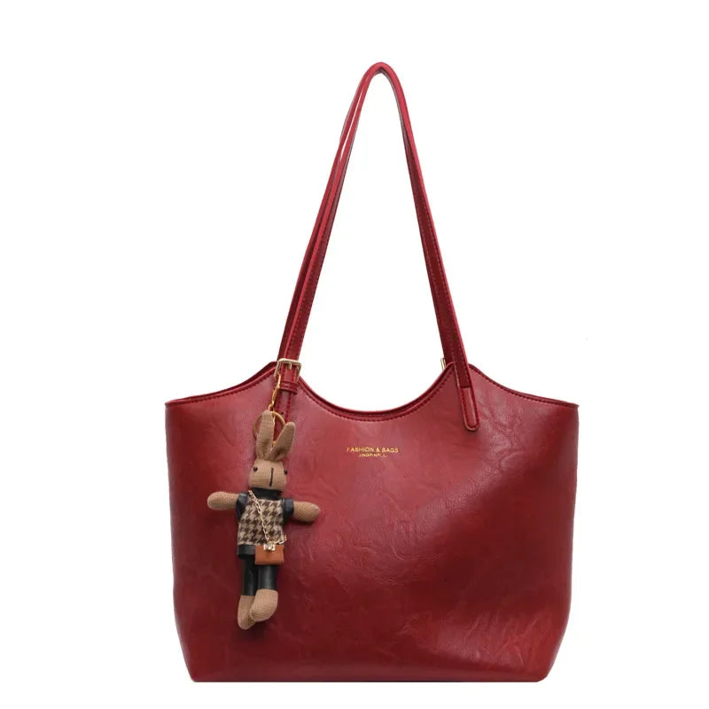 Emma – Vintage Faux Leather Tote Bag with Keychain