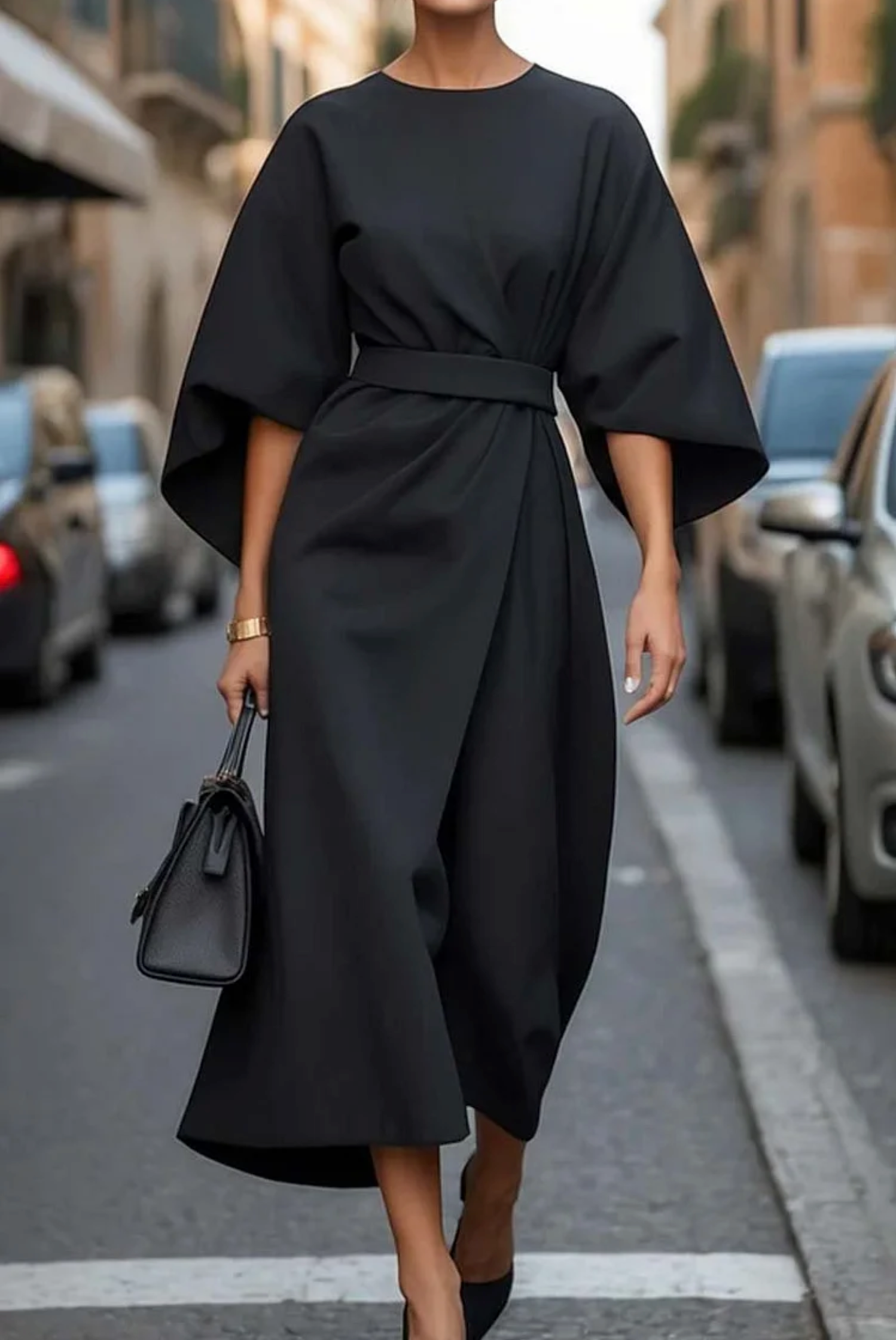 Louise Women's Dress – Feminine Dress with Puff Sleeve Detail and Adjustable Belt