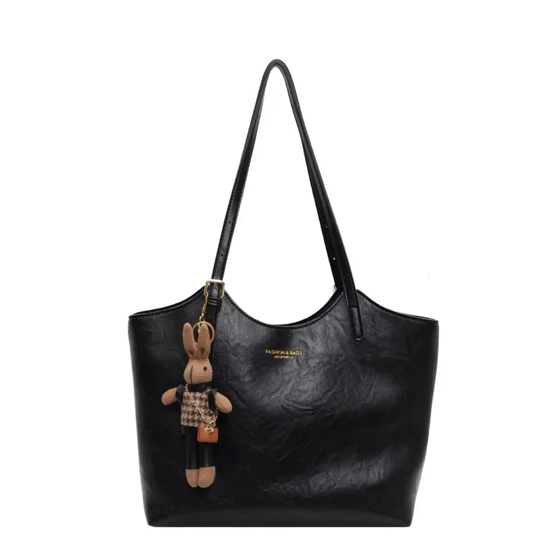 Emma – Vintage Faux Leather Tote Bag with Keychain
