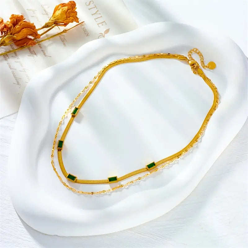 Sorella Gem Double Layer Retro Style Necklace | Gold