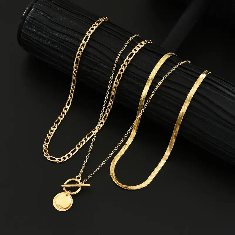 Layered necklace with textured pieces Savira | Gold