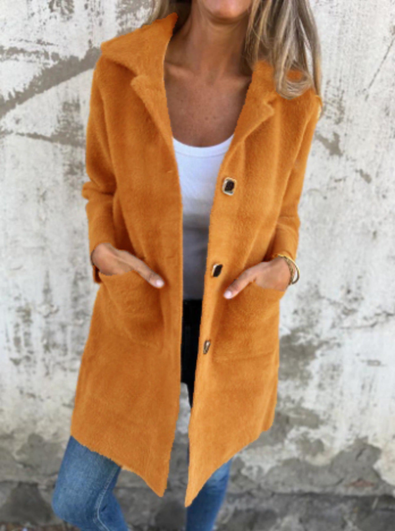 MARCE | Casual single-button coat in thick fabric with lapels