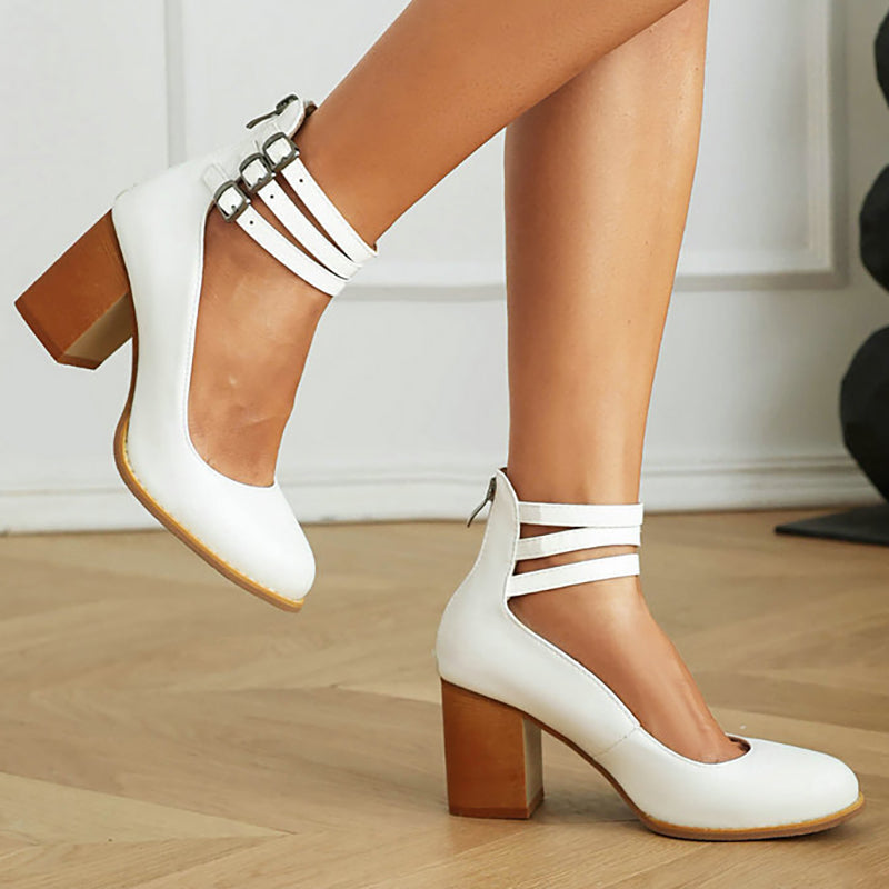 Lorna - Smooth sandals with ankle strap and chunky heel