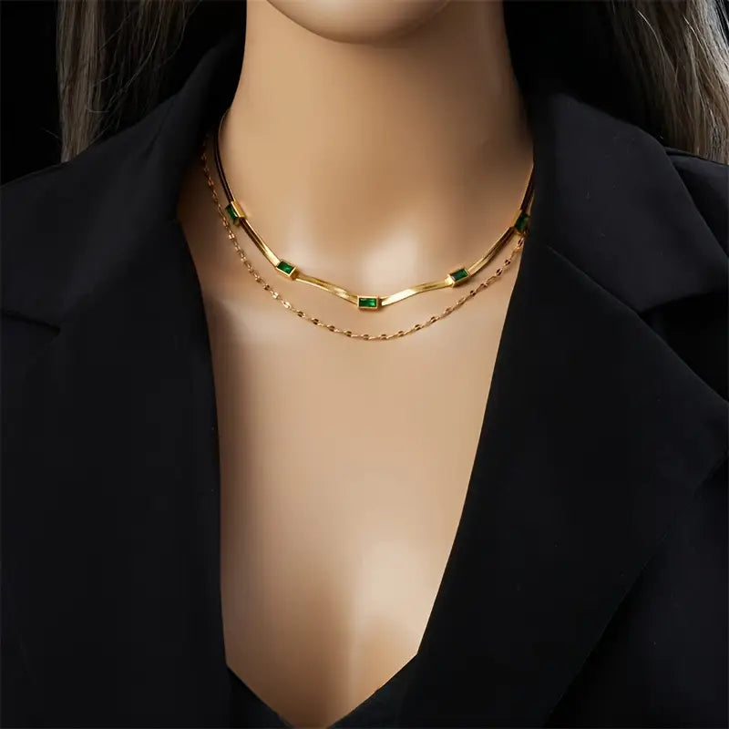 Sorella Gem Double Layer Retro Style Necklace | Gold