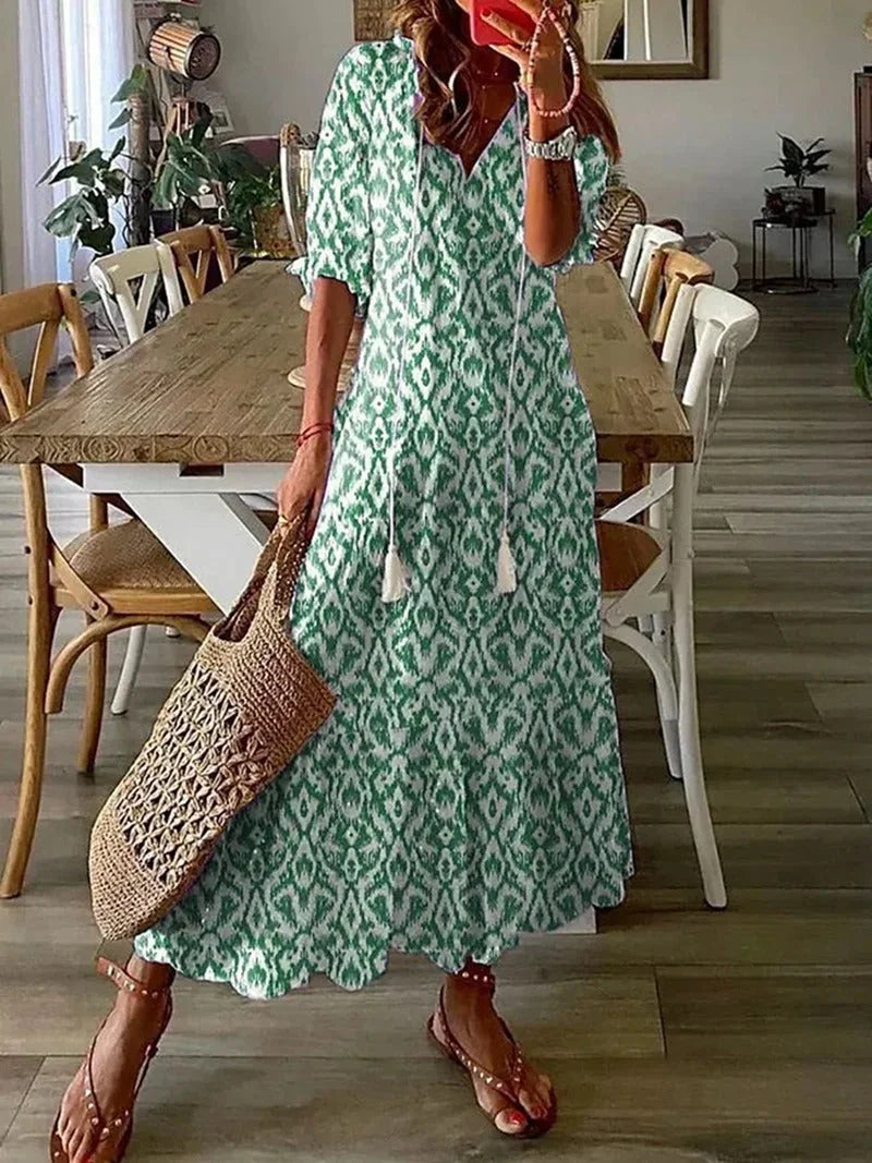 Women's Flowy Floral Long Dress with Sleeves