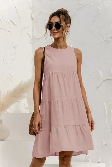 Women's Sleeveless Tiered Mini Dress with Relaxed Fit and Style