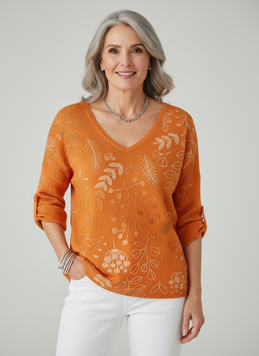 MIRELLE | Cotton blend jumper with leaf pattern